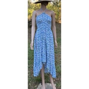 Blue Ginger Floral Hawaiian Halter Sundress Foral Boho Resort Medium